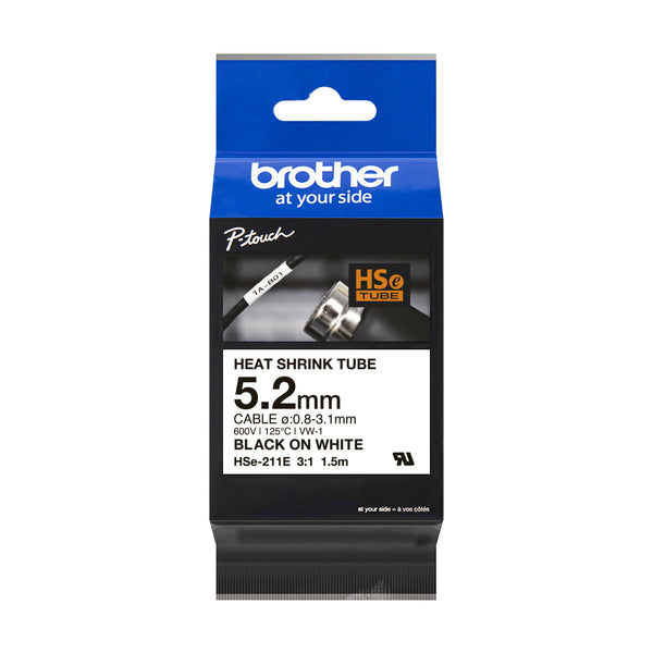 Schrumpfschlauchkassette Brother  5,2mm weiß/schwarz HSE211E