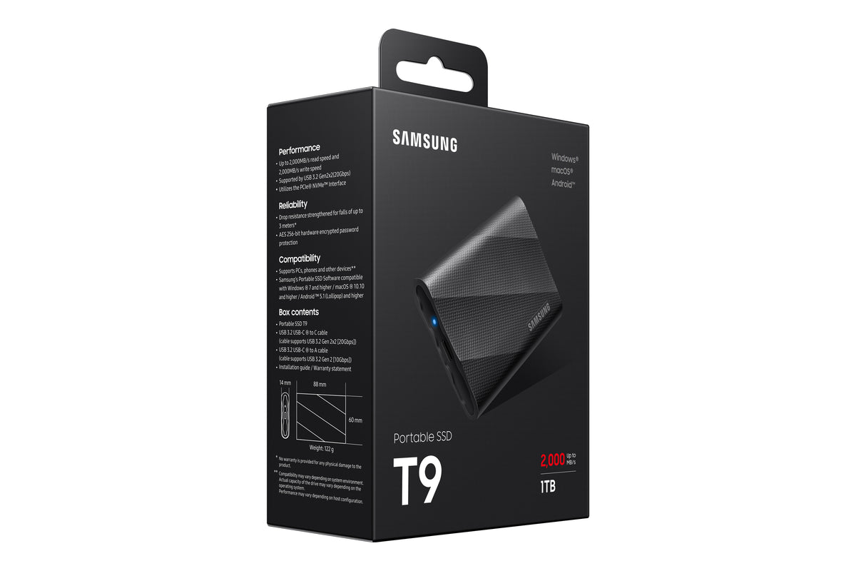 SSD    1TB Samsung Portable SSD T9 USB3.2 Gen.2x2 black retail